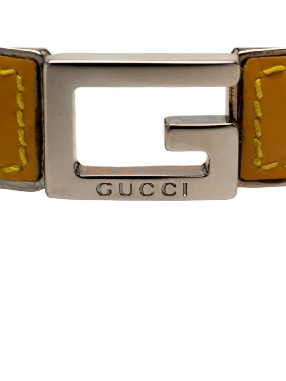 Gucci Logo Bangle Silver And Yellow Patent Leather And Metal Bracelet